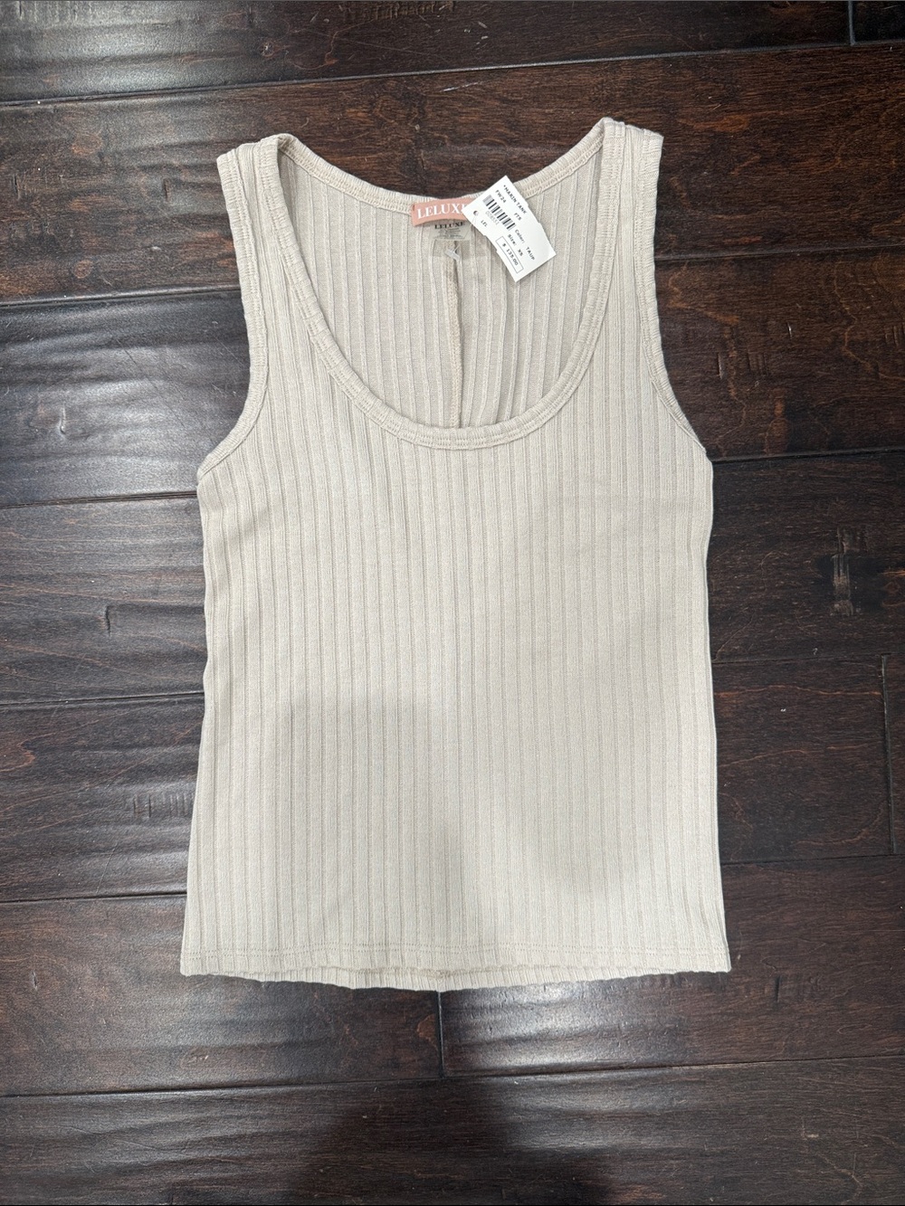 Leluxe Cream Ribbed Scoop Neck Tank Top